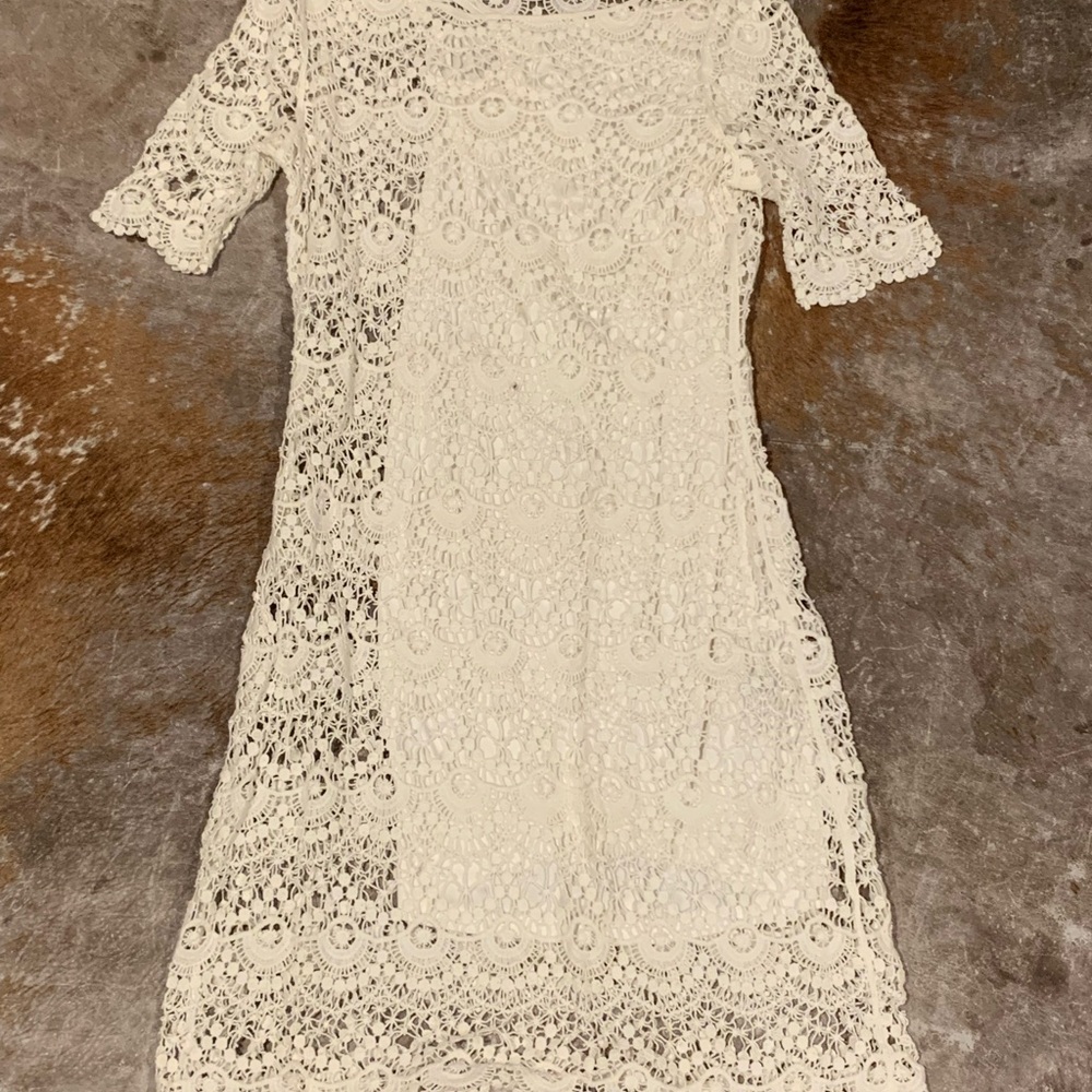 Ralph Lauren Cream Midi Flutter Sleeve Dress